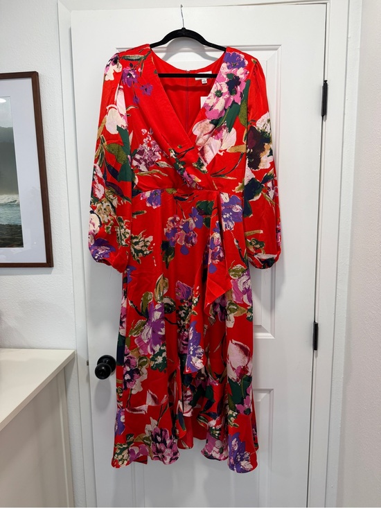 Tahari Dresses & Skirts - Red Floral Wrap Midi Tahari Dress - Women